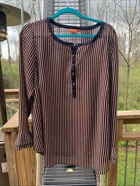 Modcloth Red, Navy and Cream Striped Long-Sleeve Henley